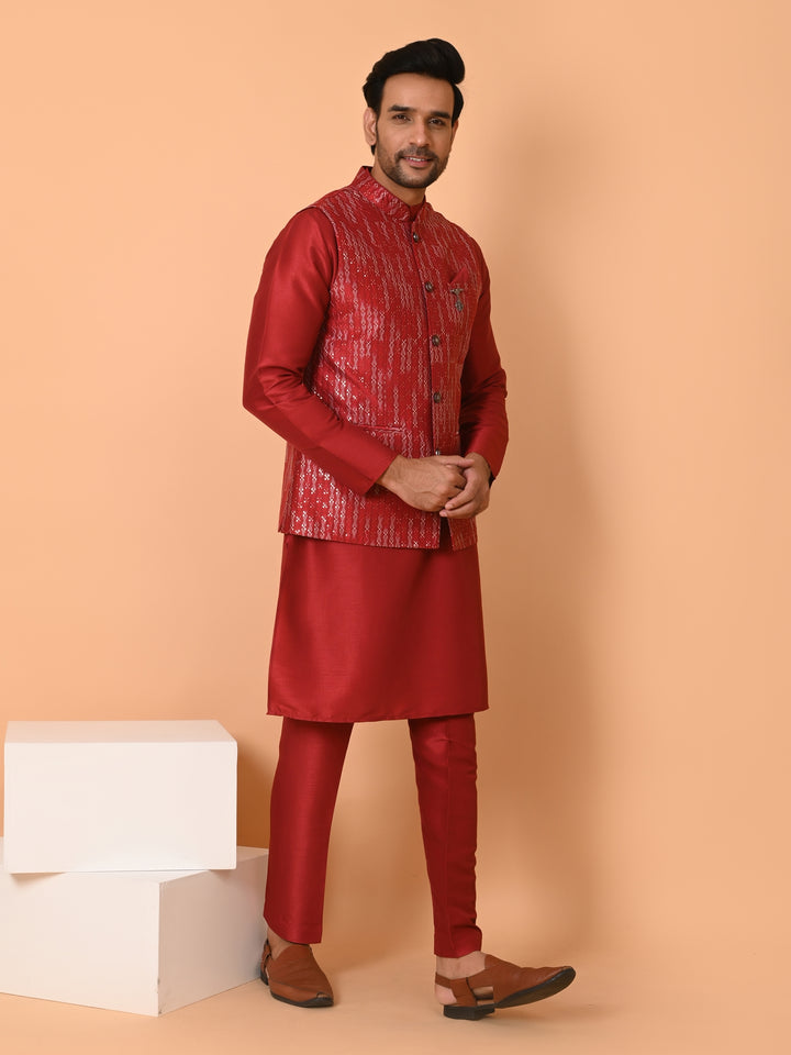 Sequence Maroon Jacket Kurta Set - JM40555-59