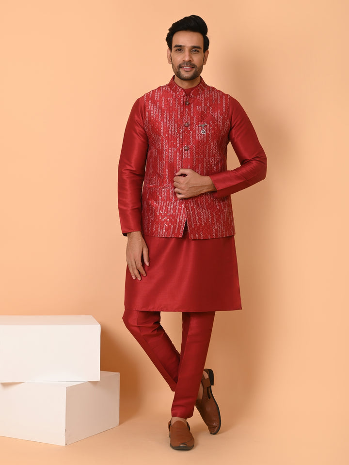 Sequence Maroon Jacket Kurta Set - JM40555-59