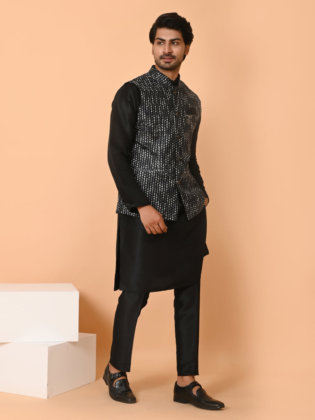 Sequence Black Jacket Kurta Set - JM40556-59