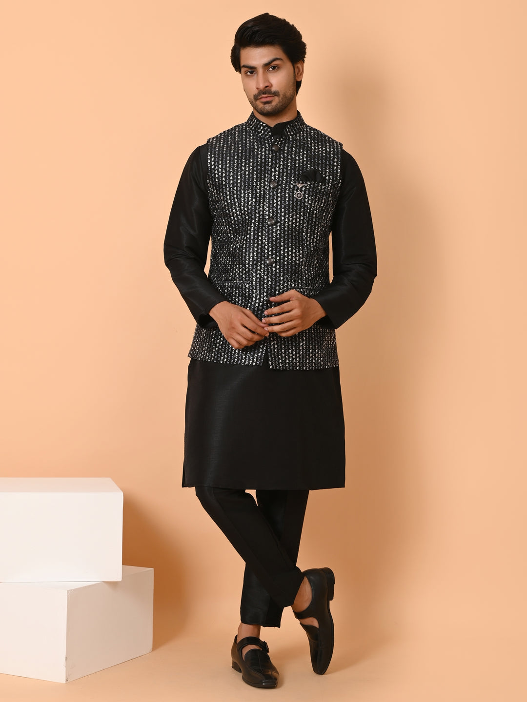 Sequence Black Jacket Kurta Set - JM40556-59