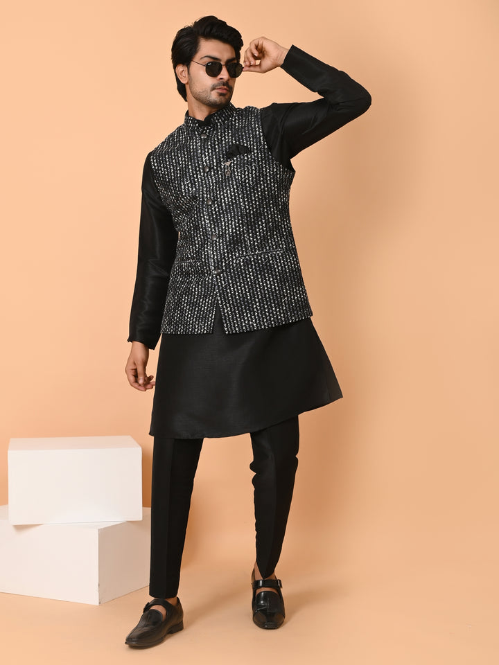 Sequence Black Jacket Kurta Set - JM40556-59