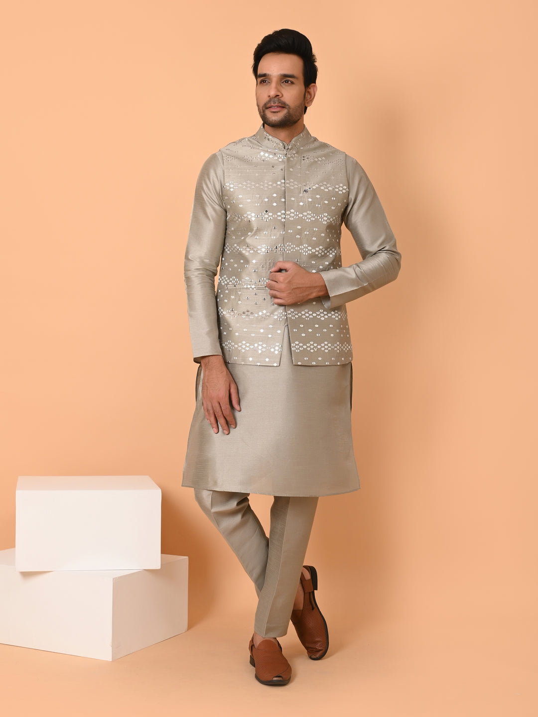 Sequence Grey Jacket Kurta Set - JM41163-507