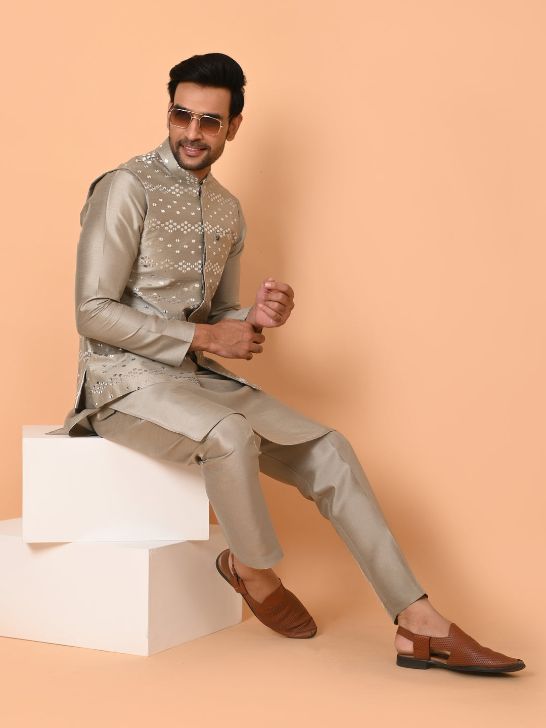 Sequence Grey Jacket Kurta Set - JM41163-507