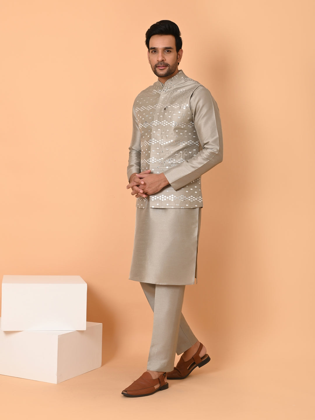 Sequence Grey Jacket Kurta Set - JM41163-507