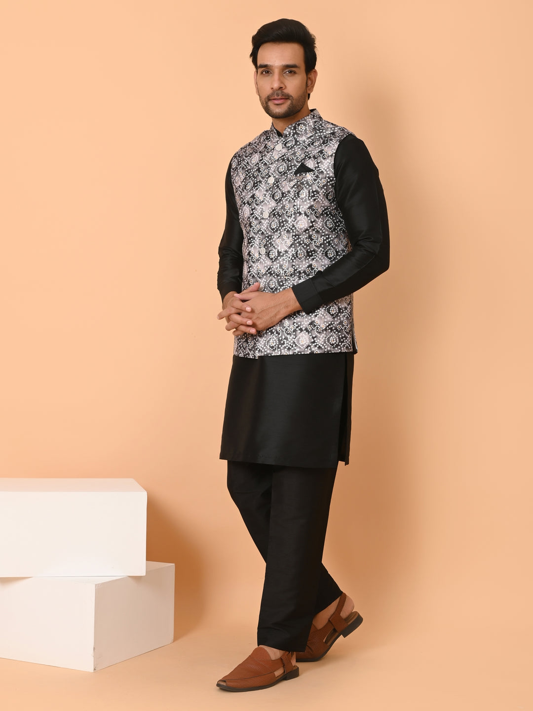 Bandhani Grey Jacket Kurta Set - JM39921-18