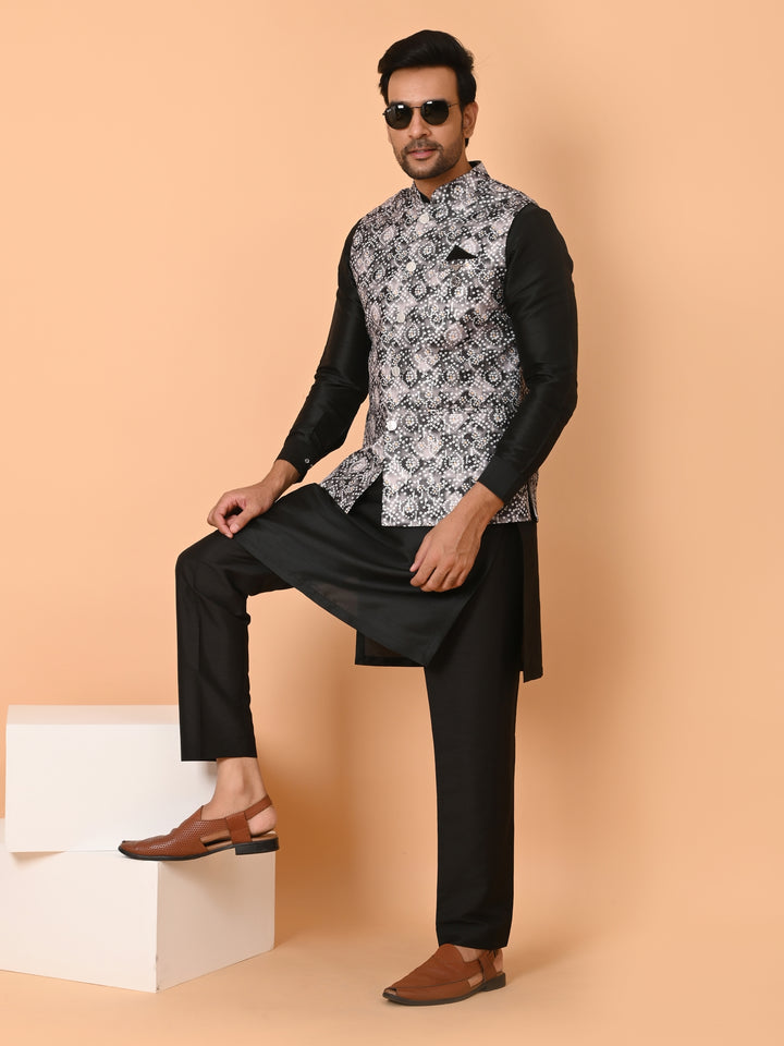 Bandhani Grey Jacket Kurta Set - JM39921-18