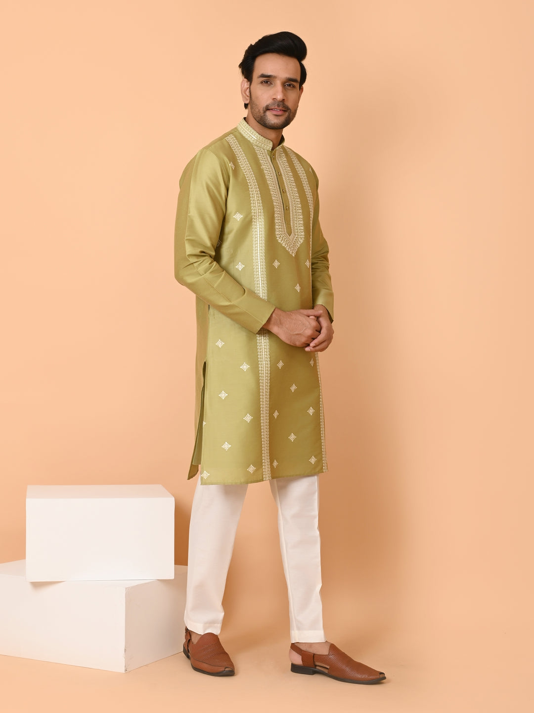 Ethnic Motifs Pista Kurta Set - KM40533-633A