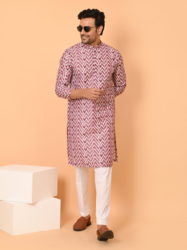 Zigzag Print Brown Kurta Set - KM38301-260