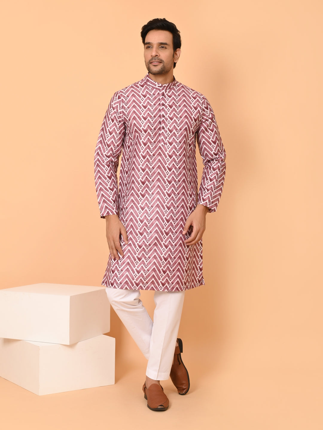 Zigzag Print Brown Kurta Set - KM38301-260