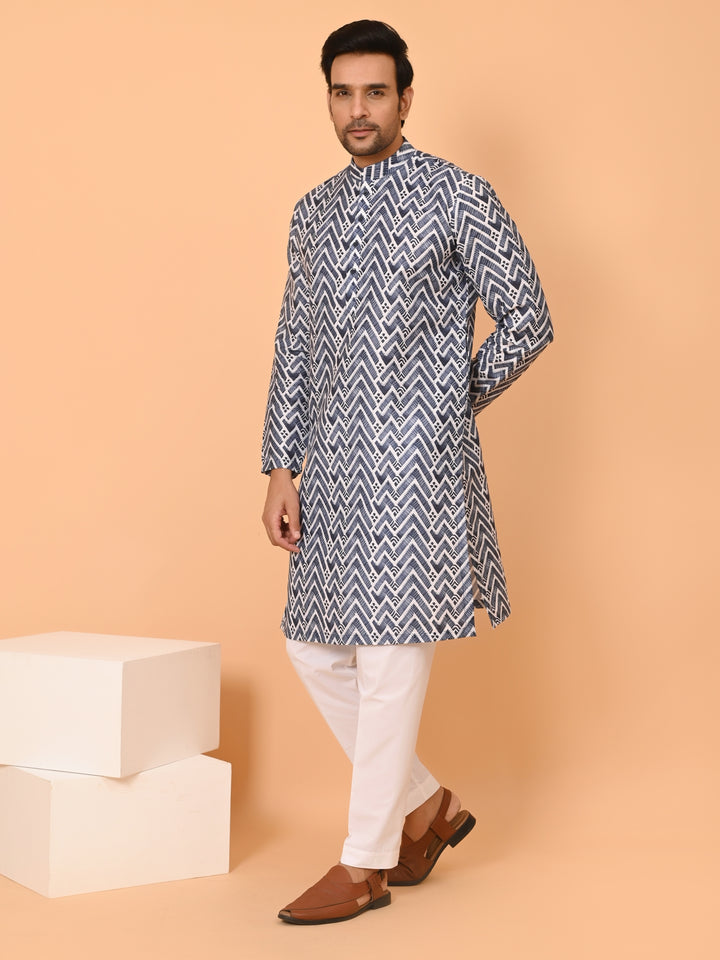 Zigzag Print Blue Kurta Set - KM38301-261