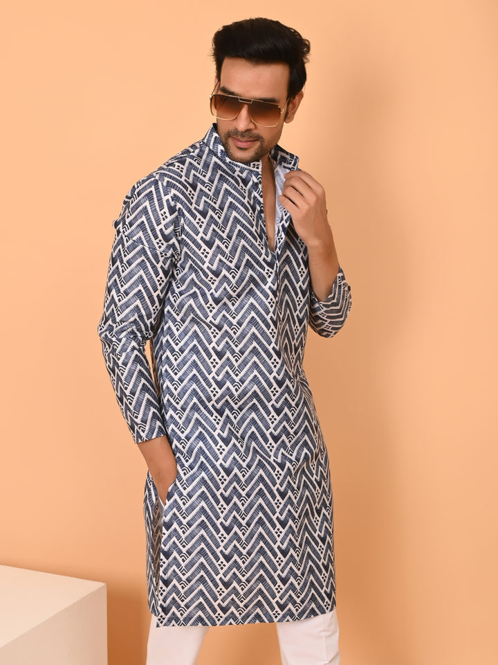 Zigzag Print Blue Kurta Set - KM38301-261