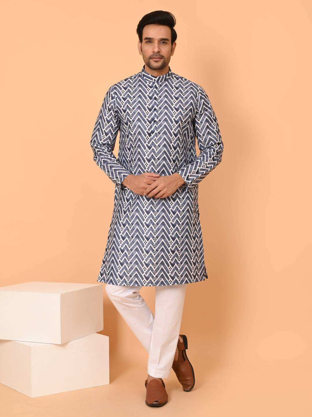 Zigzag Print Blue Kurta Set - KM38301-261