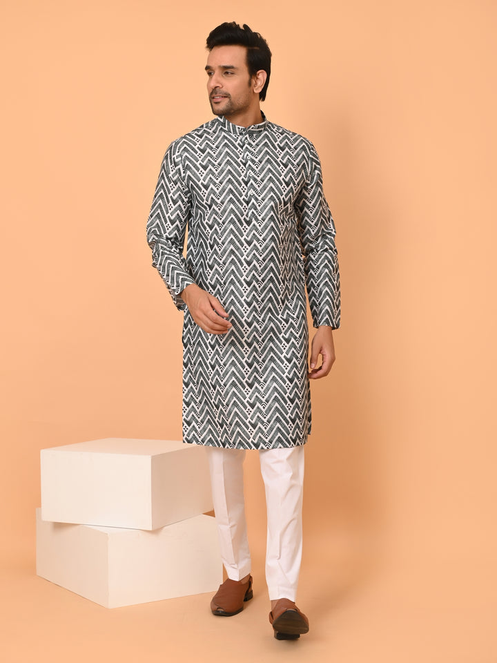 Zigzag Print Green Kurta Set - KM38301-262