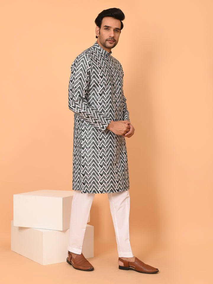 Zigzag Print Green Kurta Set - KM38301-262