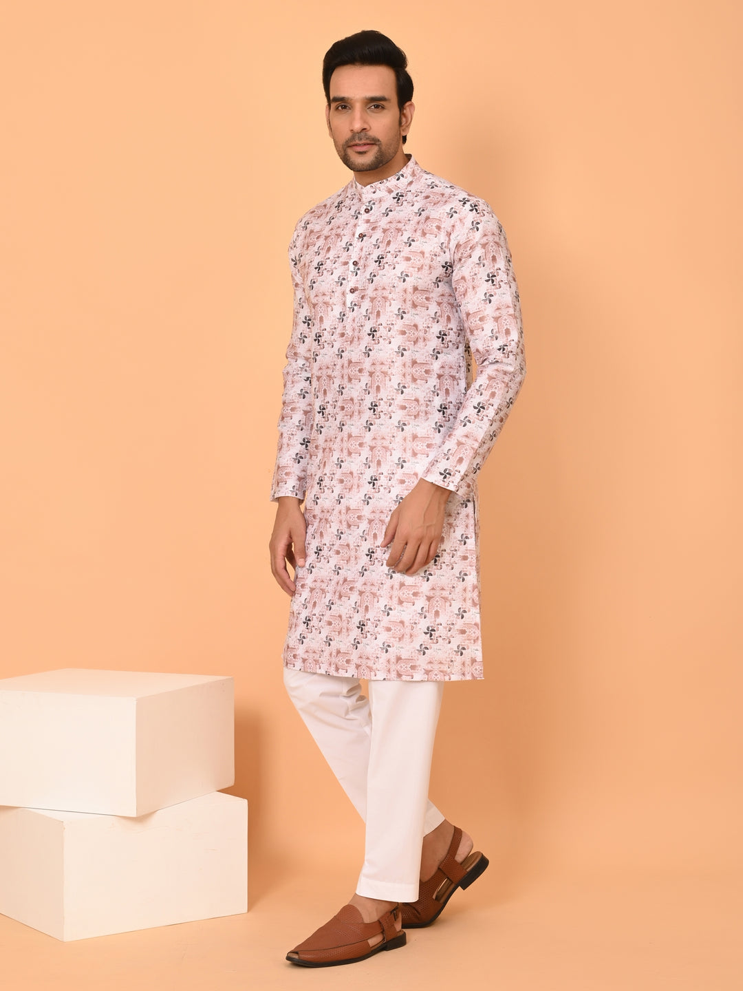 Digital Print Off White Kurta Set - KM38304-251