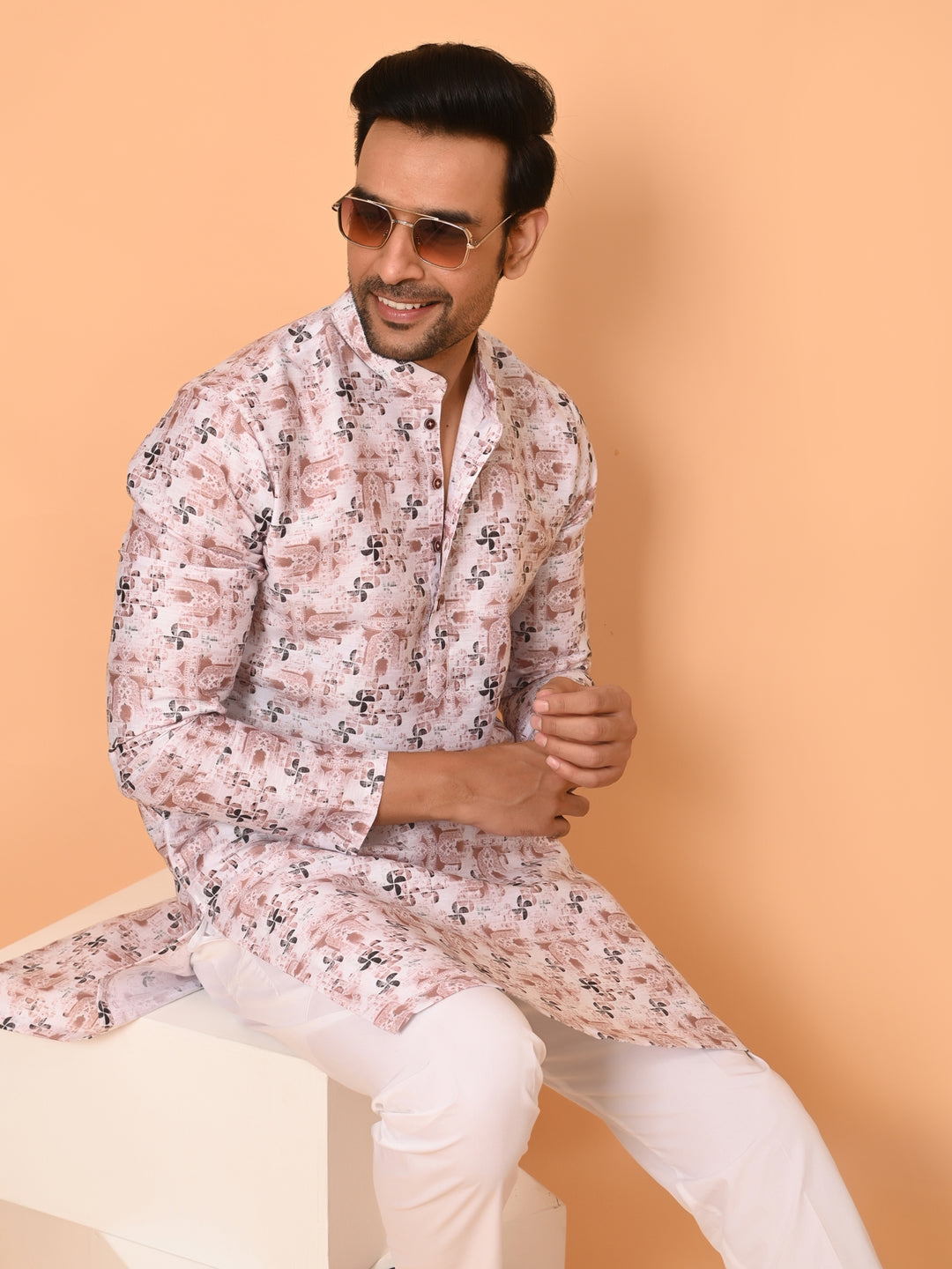 Digital Print Off White Kurta Set - KM38304-251