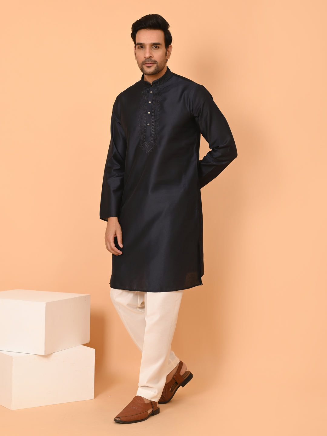 Solid Navy Blue Kurta Set - KM40653-EB