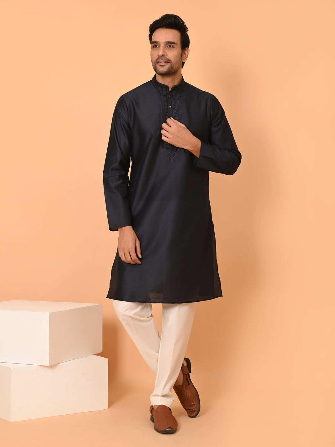 Solid Navy Blue Kurta Set - KM40653-EB