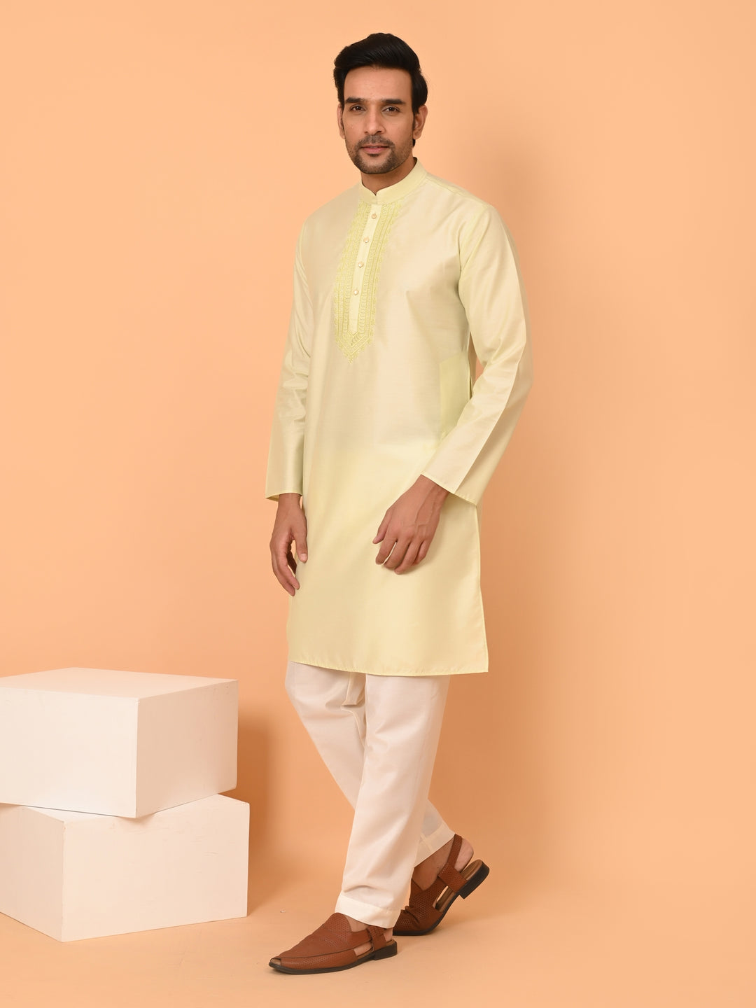 Solid Pista Kurta Set - KM40653-14