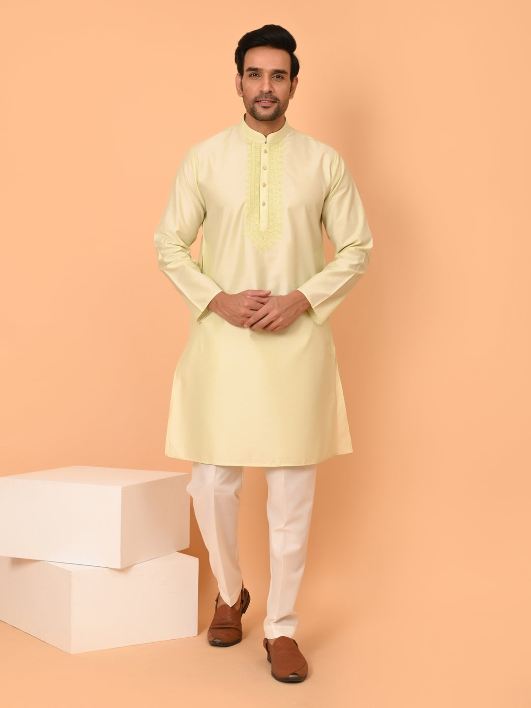 Solid Pista Kurta Set - KM40653-14