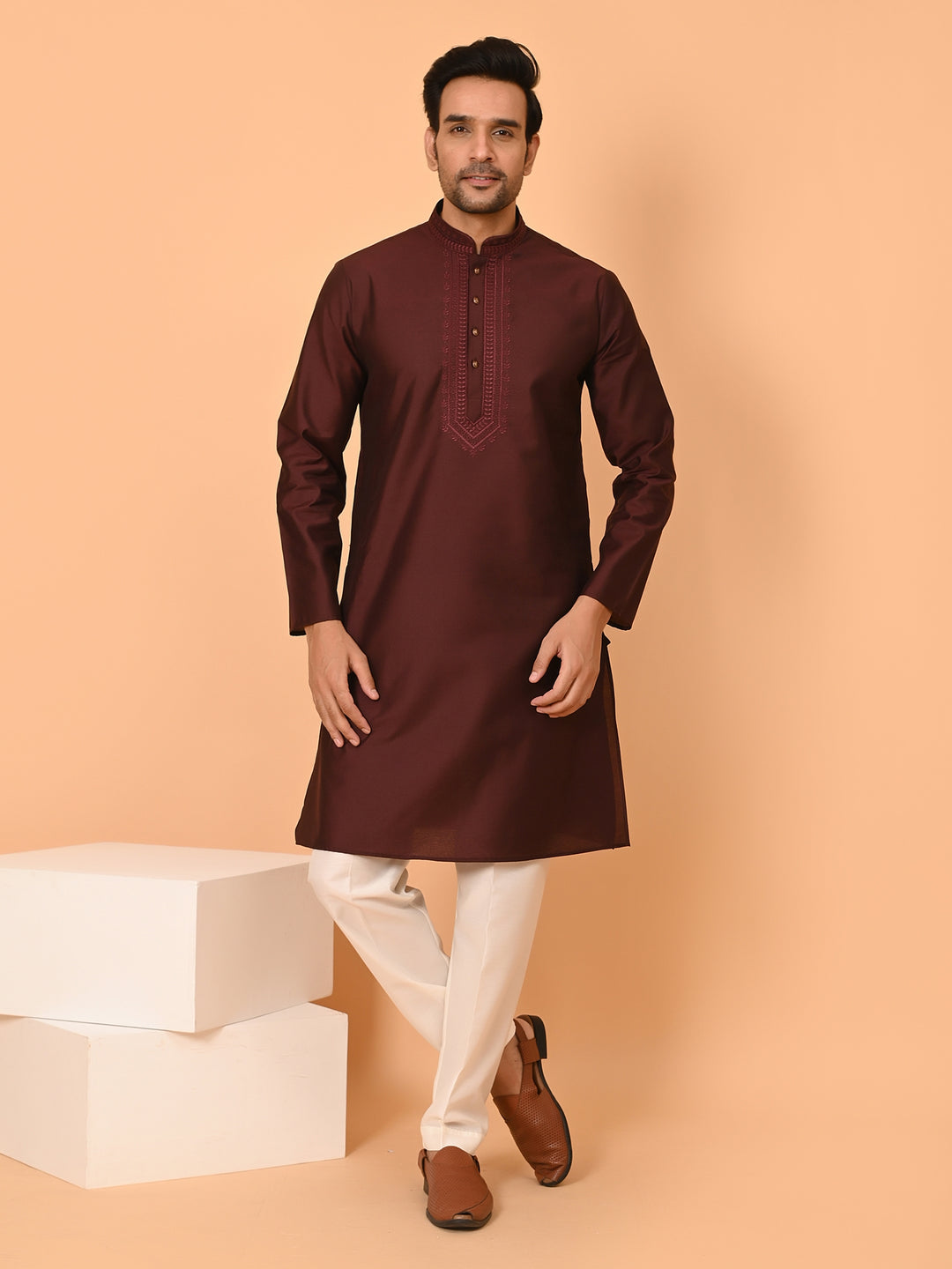 Solid Wine Kurta Set - KM40653-122