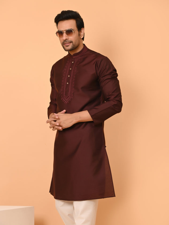 Solid Wine Kurta Set - KM40653-122