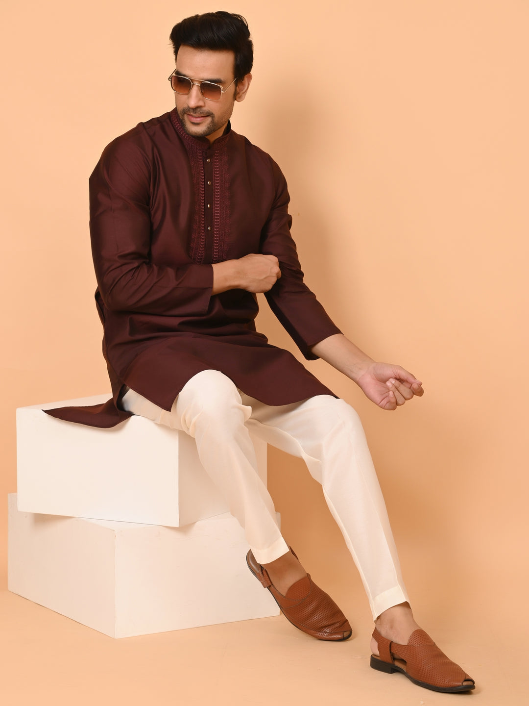 Solid Wine Kurta Set - KM40653-122