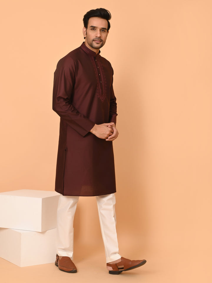 Solid Wine Kurta Set - KM40653-122