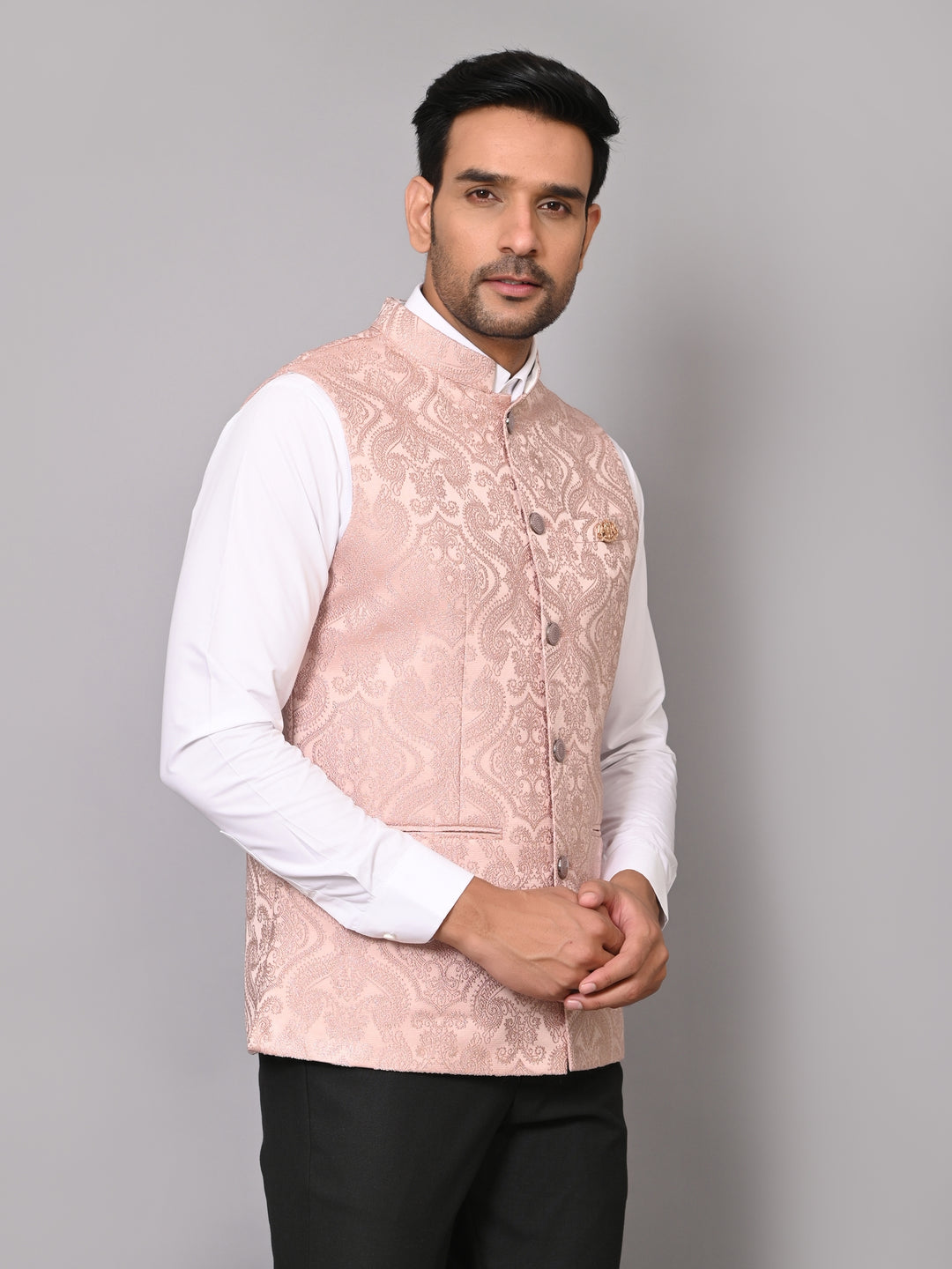 Textured Peach Nehru Jacket - B40575-1005B