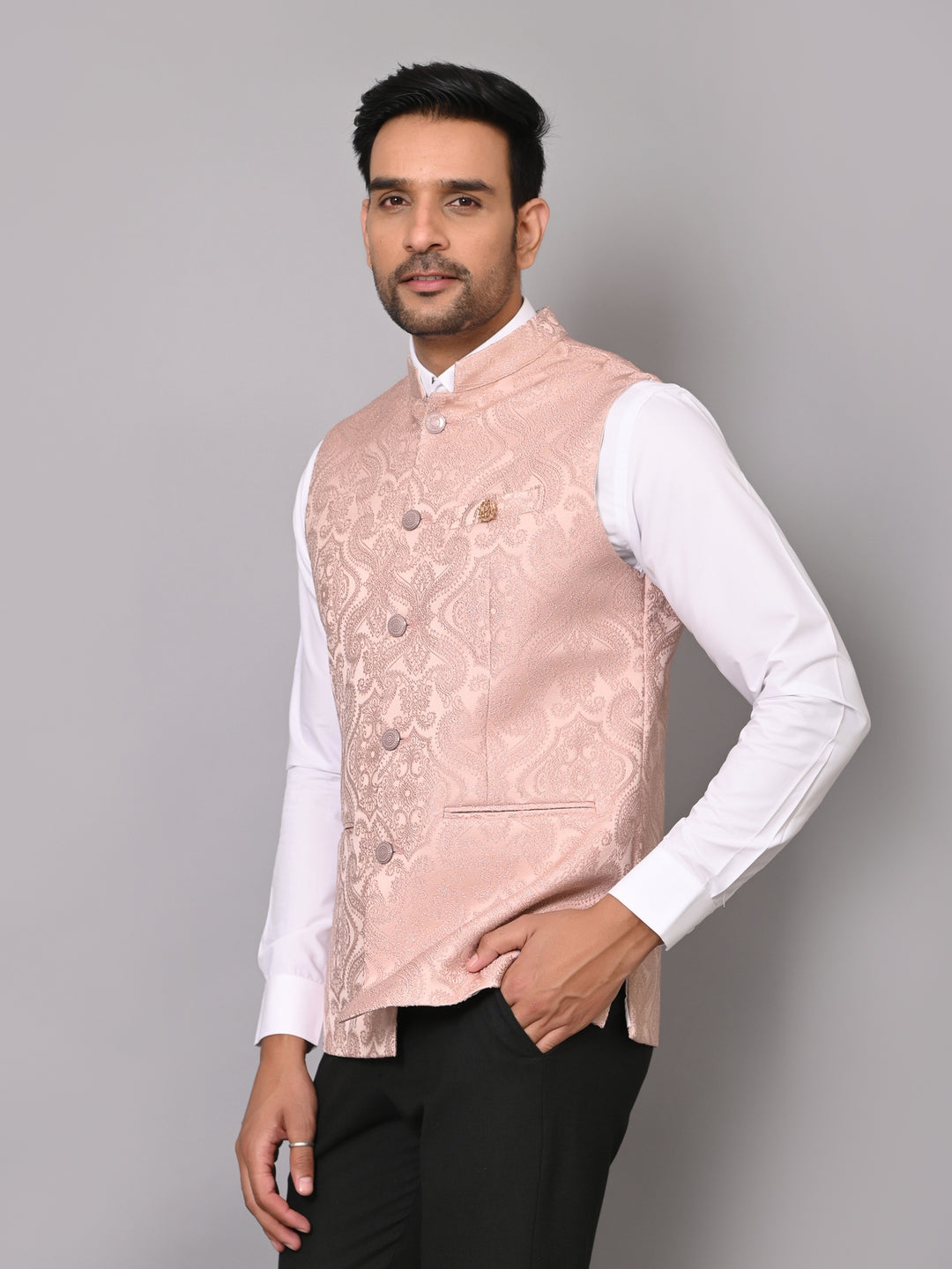 Textured Peach Nehru Jacket - B40575-1005B