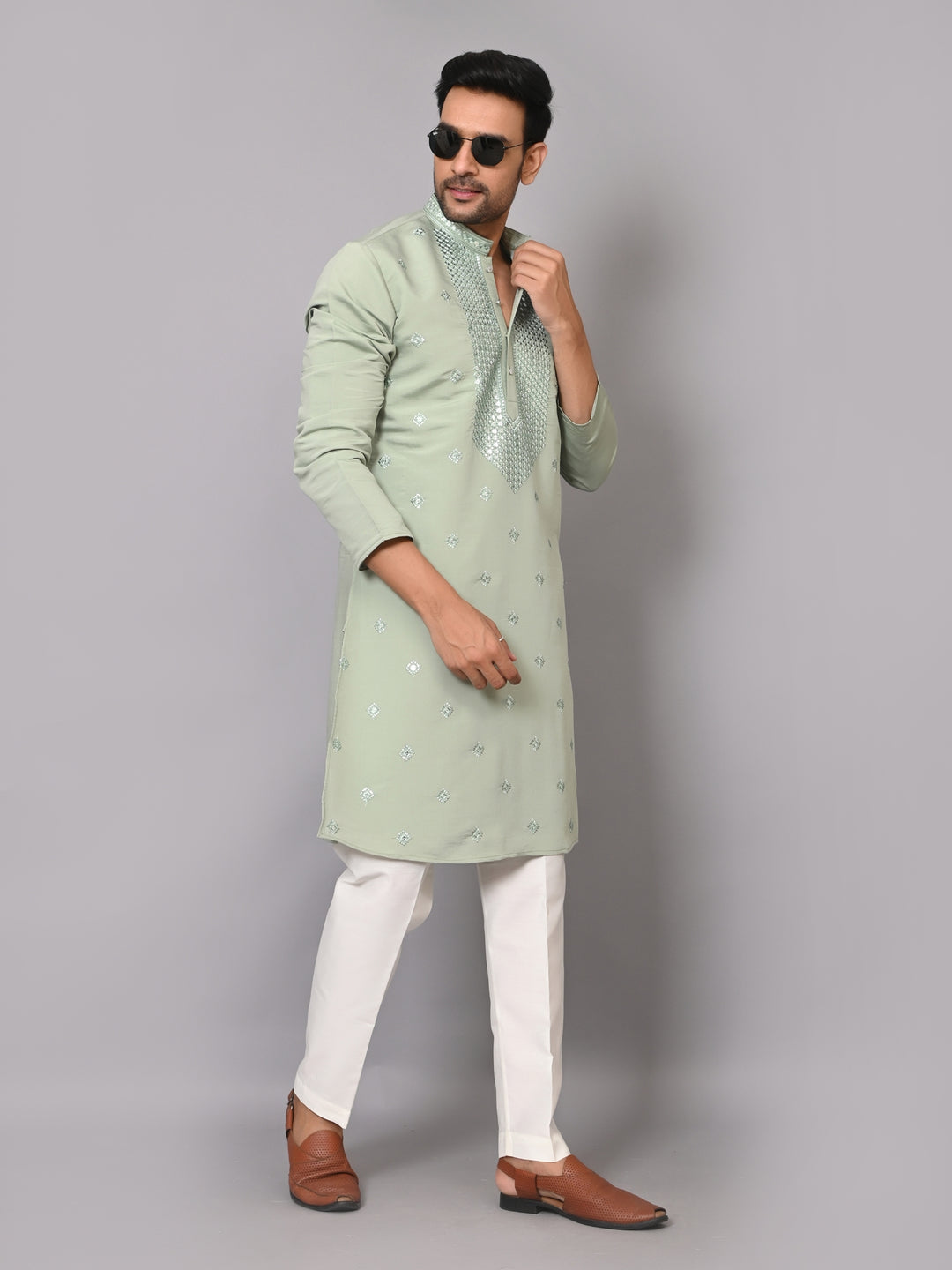 Mirror Work Pista Kurta Set - KM41087-59