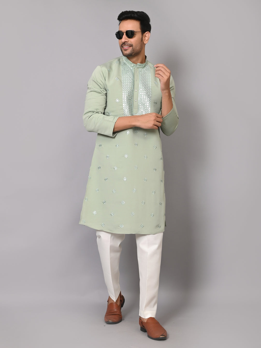 Mirror Work Pista Kurta Set - KM41087-59