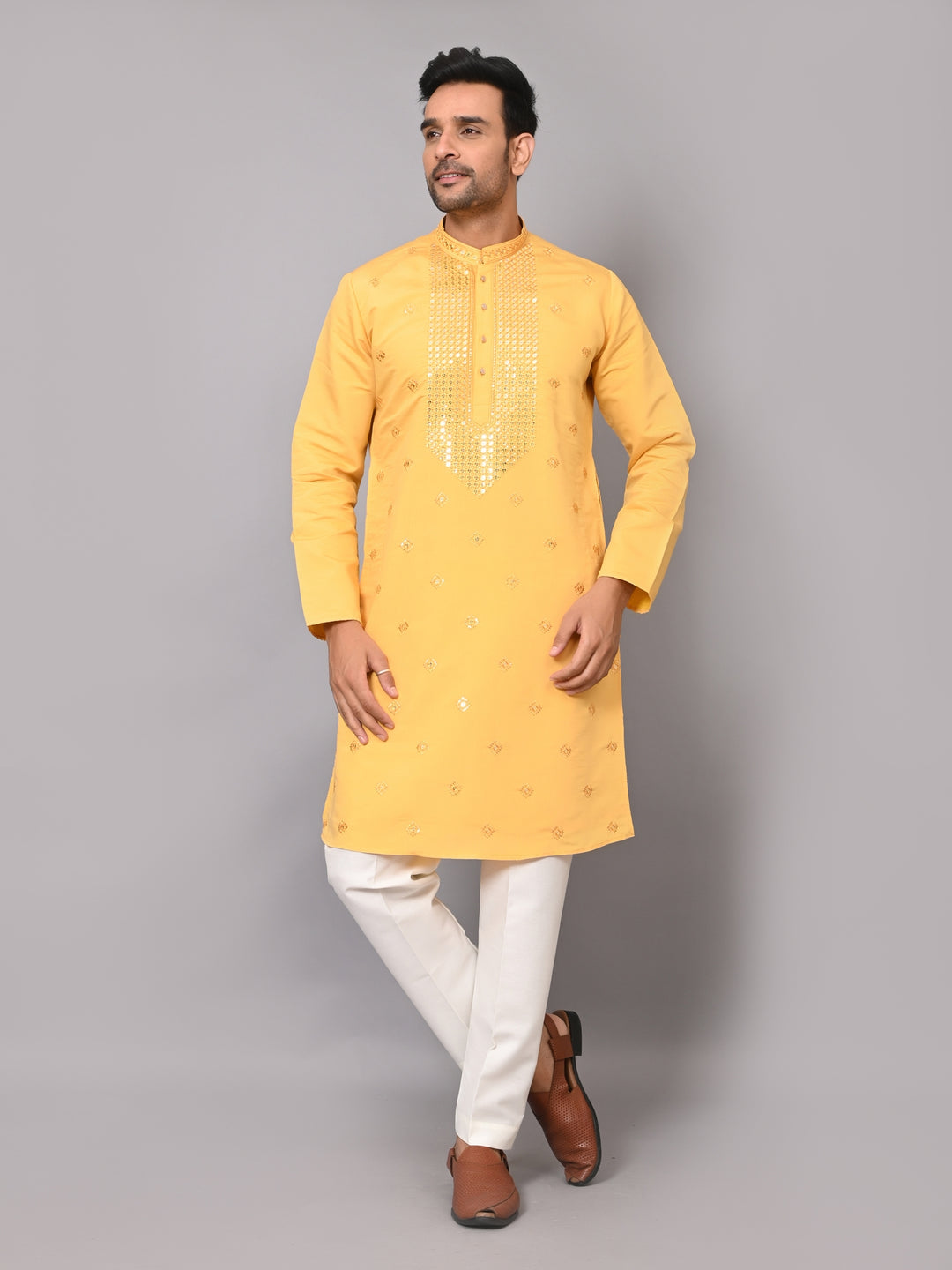 Mirror Work Mustard Kurta Set - KM41087-30