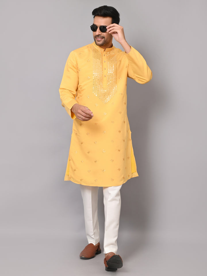 Mirror Work Mustard Kurta Set - KM41087-30