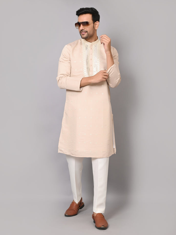 Mirror Work Peach Kurta Set - KM40986-13