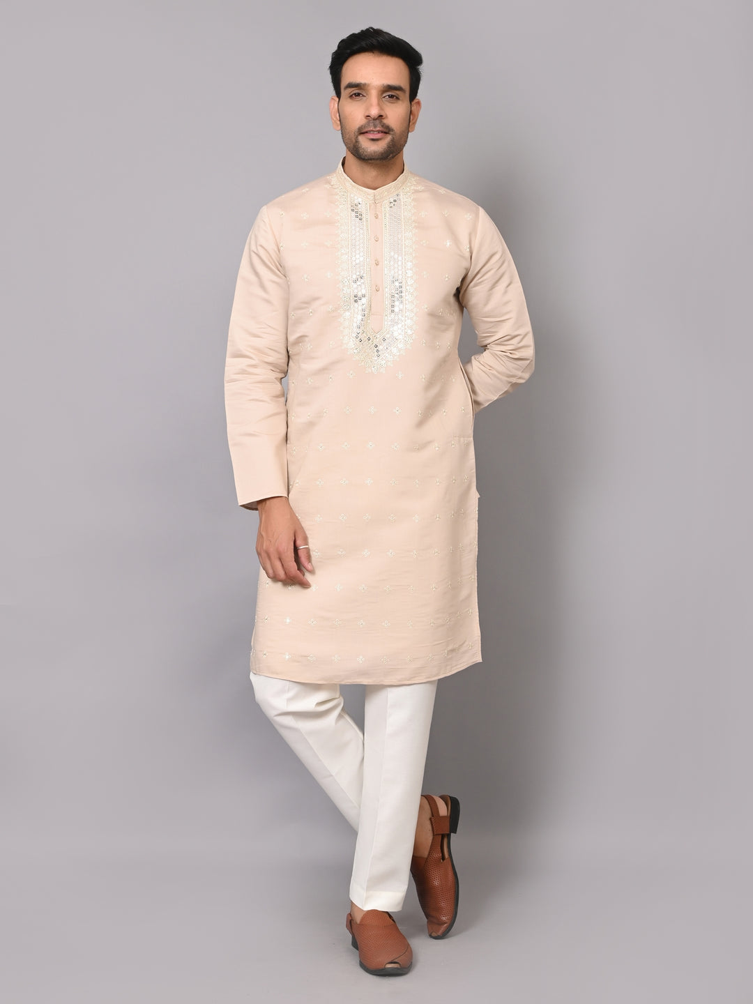 Mirror Work Peach Kurta Set - KM40986-13