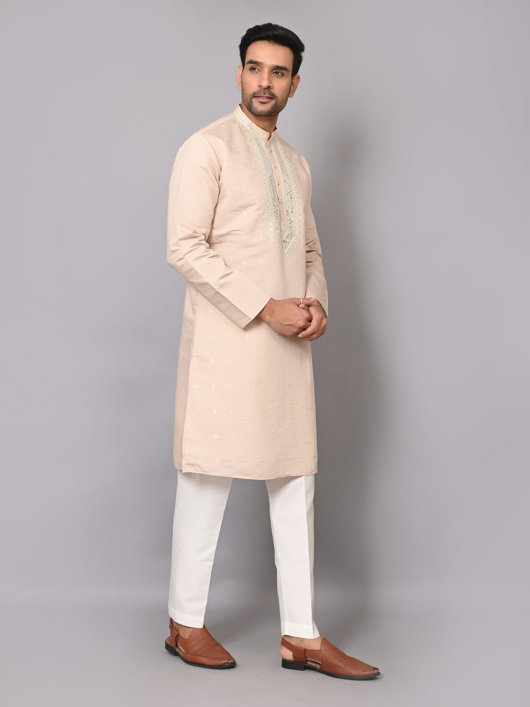 Mirror Work Peach Kurta Set - KM40986-13