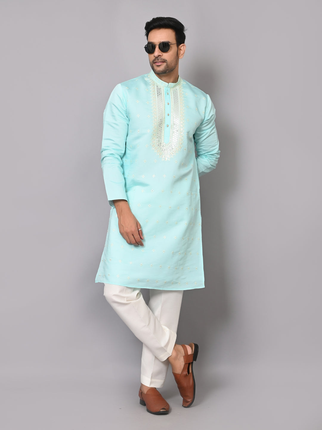 Mirror Work Blue Kurta Set - KM40986-12