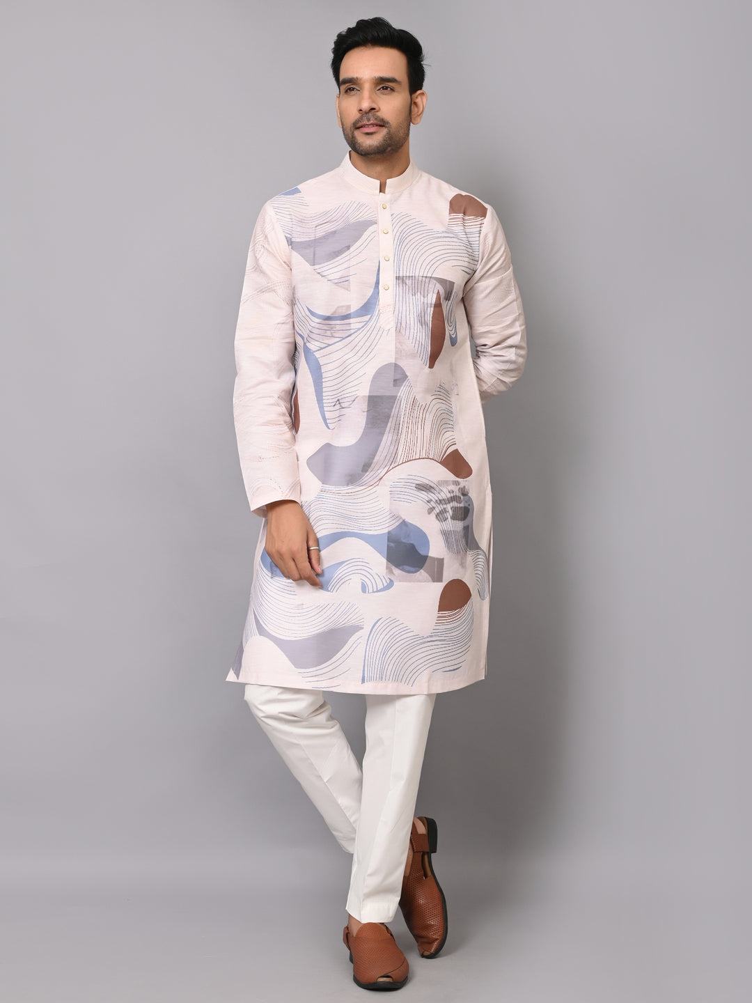 Digital Print Cream Kurta Set - KM40166-11