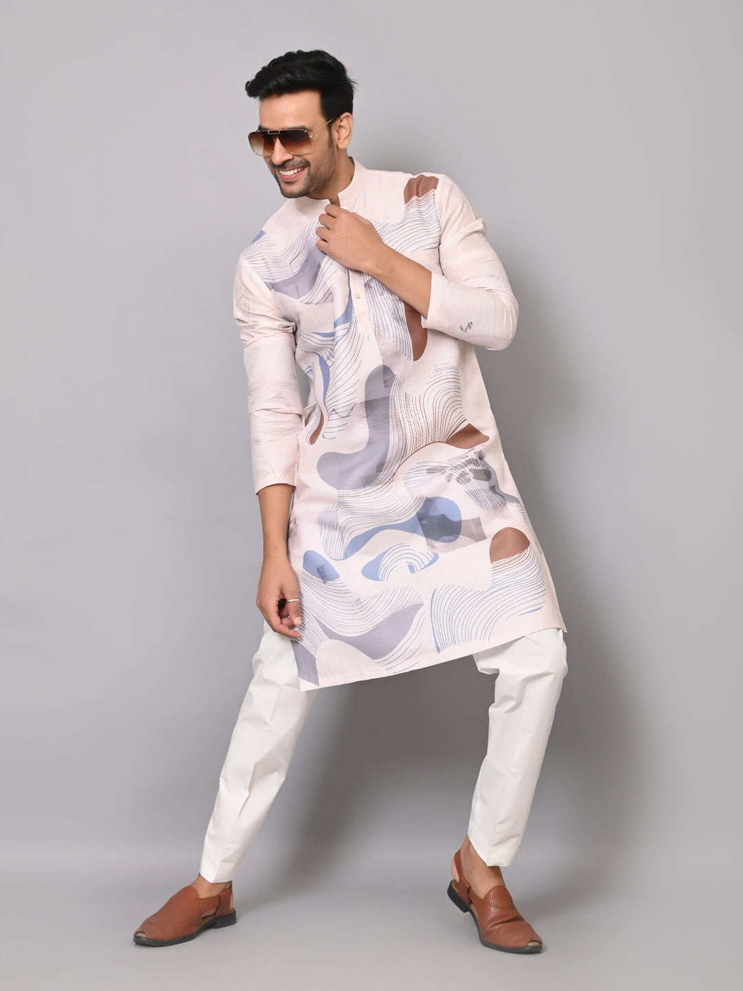 Digital Print Cream Kurta Set - KM40166-11