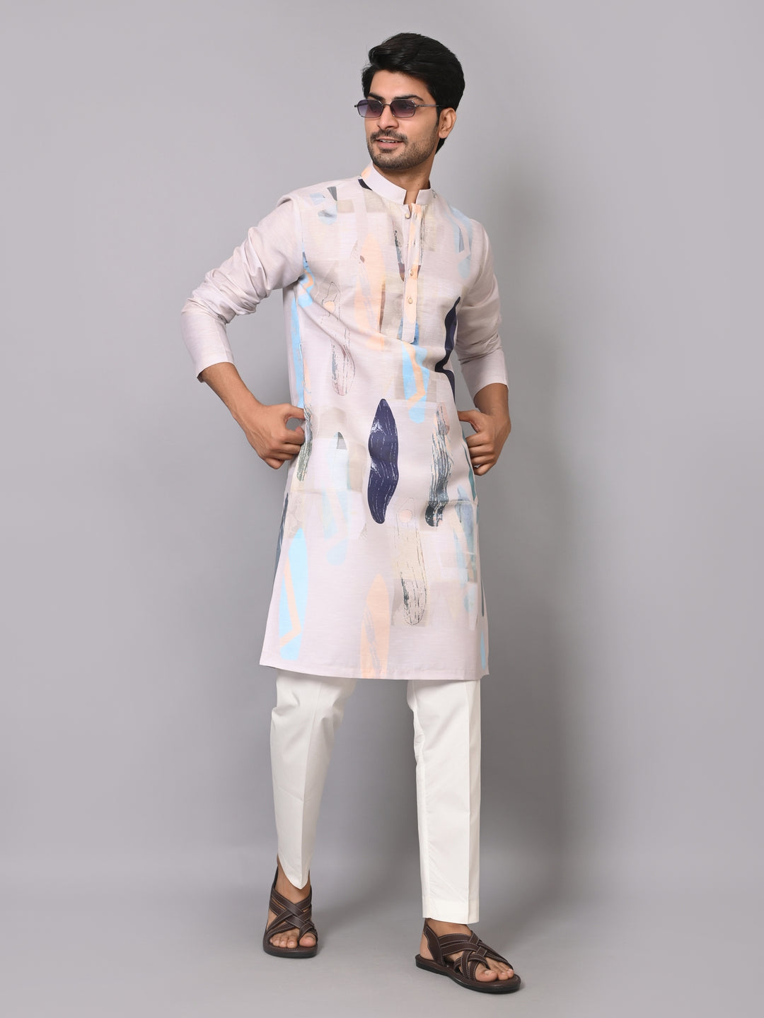 Digital Print Grey Kurta Set - KM40163-105