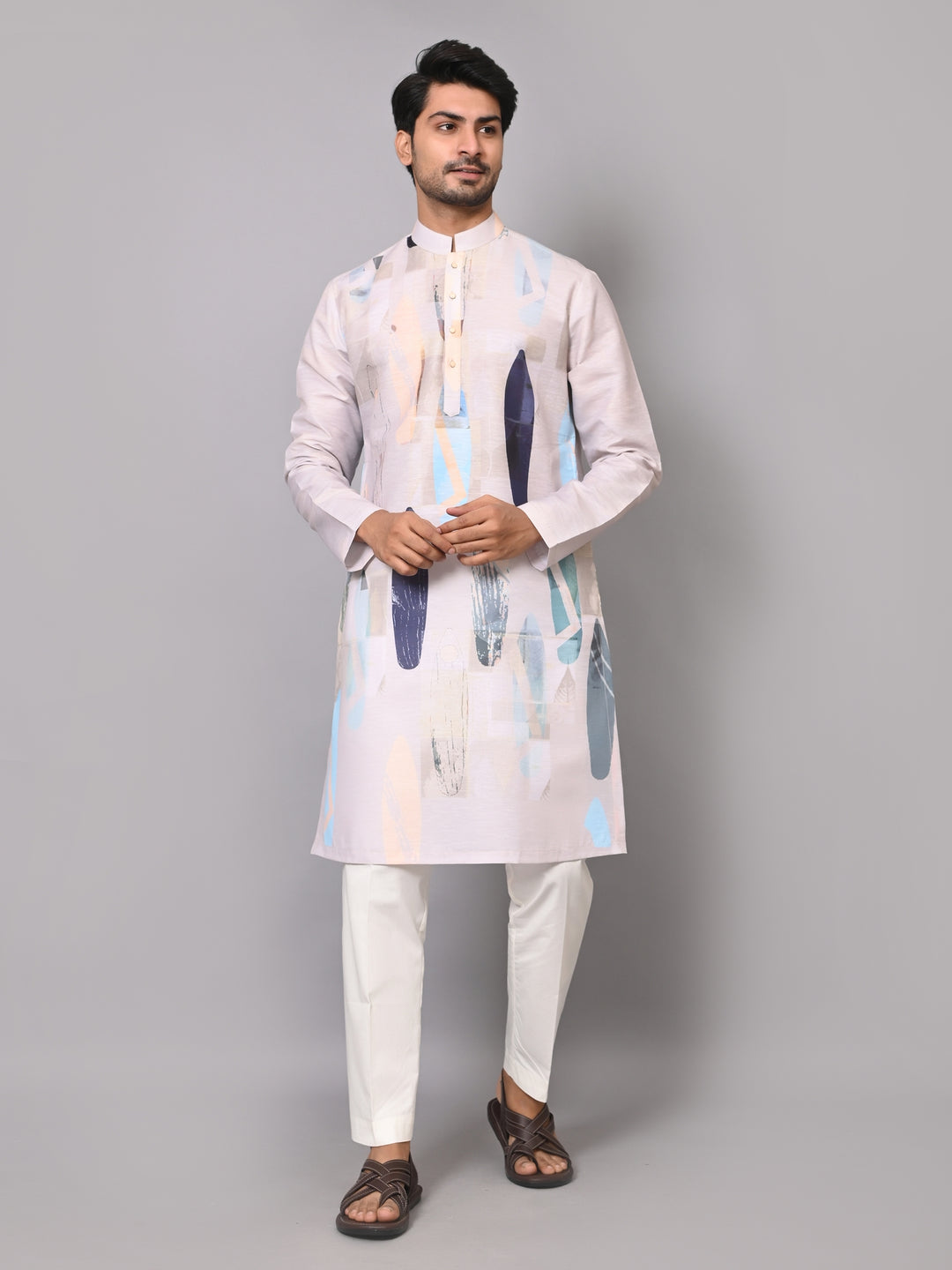 Digital Print Grey Kurta Set - KM40163-105