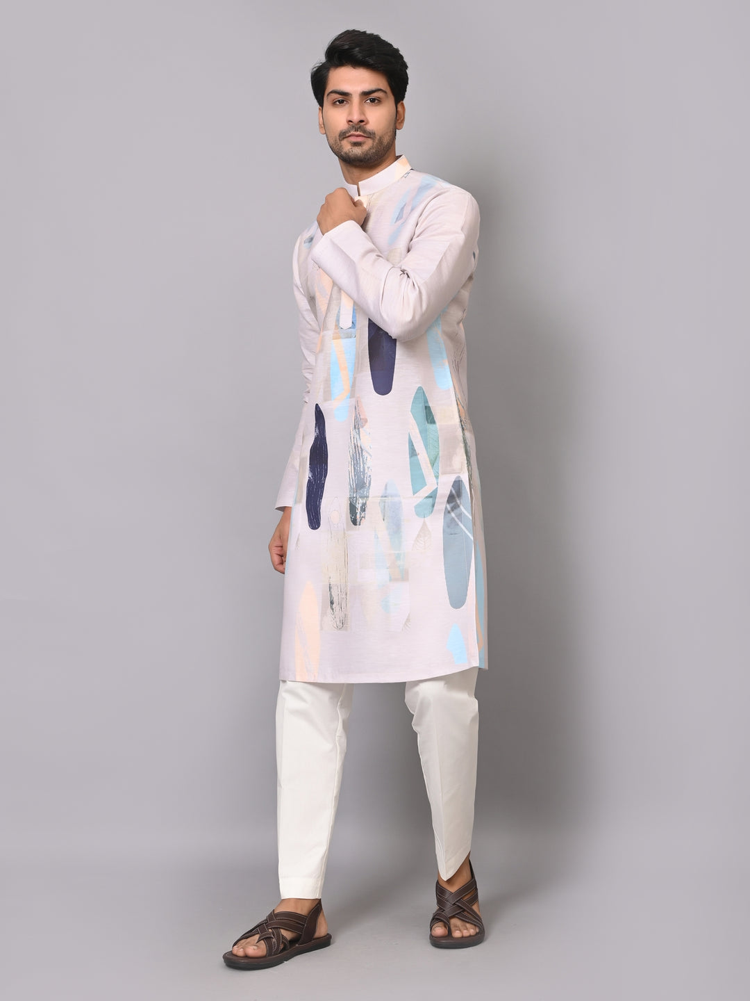 Digital Print Grey Kurta Set - KM40163-105