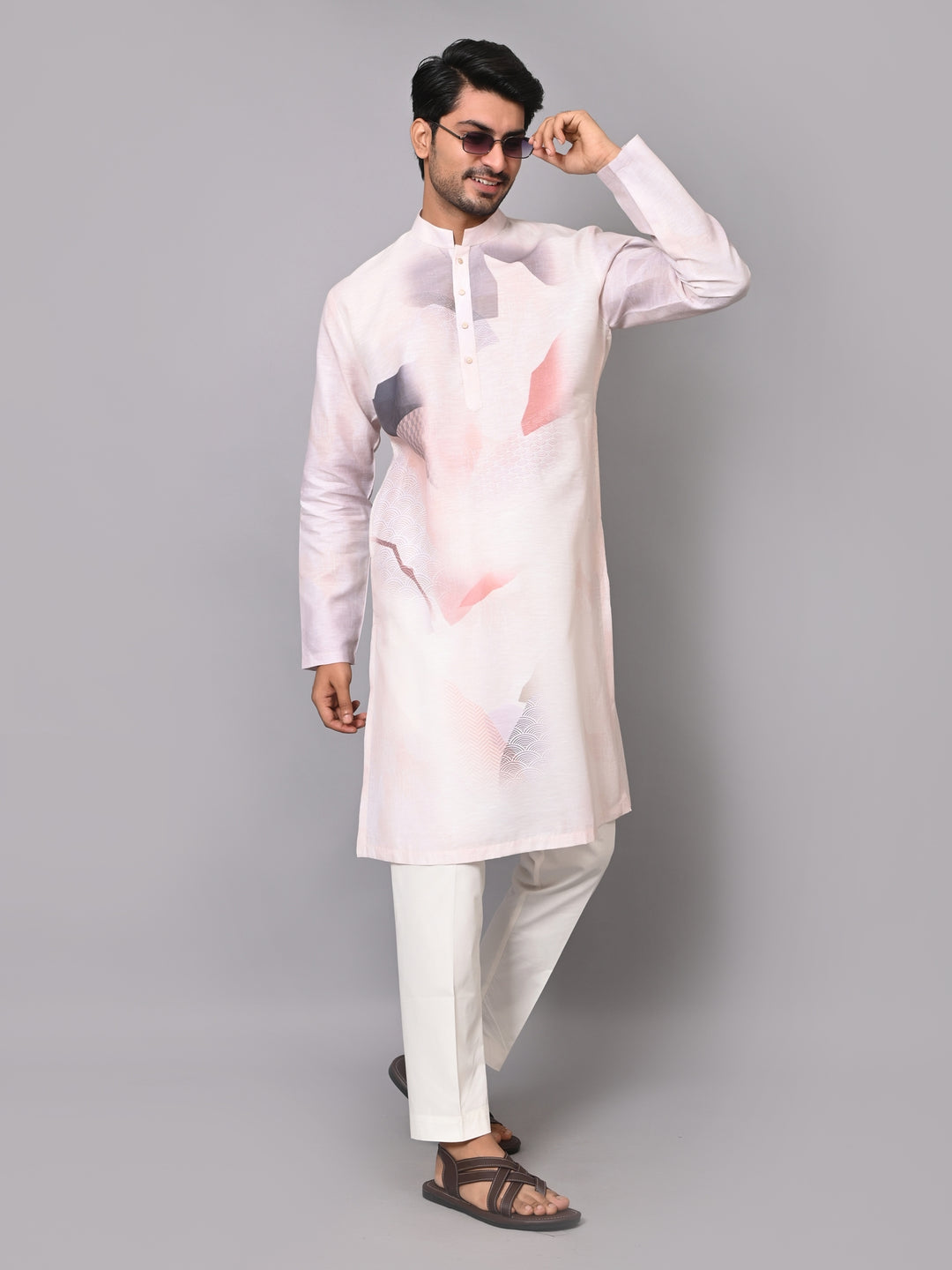 Digital Print Cream Kurta Set - KM40086-18