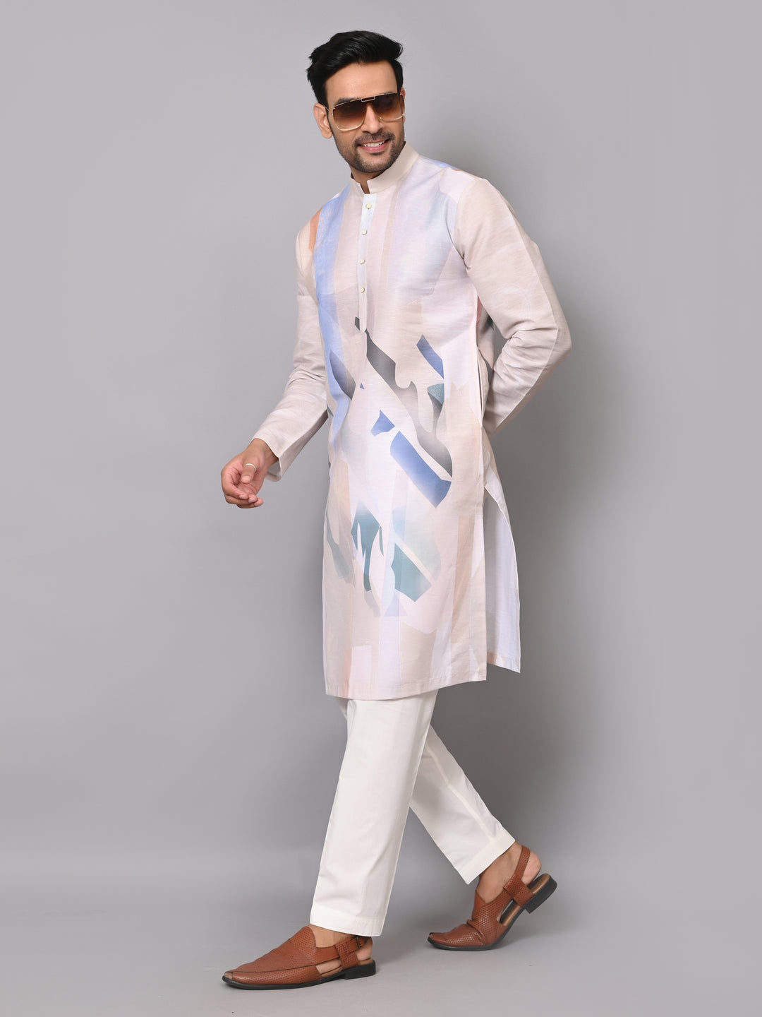 Digital Print Cream Kurta Set - KM40083-106