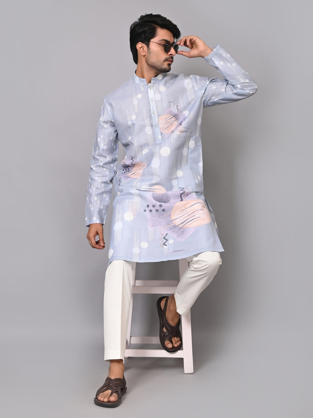 Digital Print Grey Kurta Set - KM40081-10