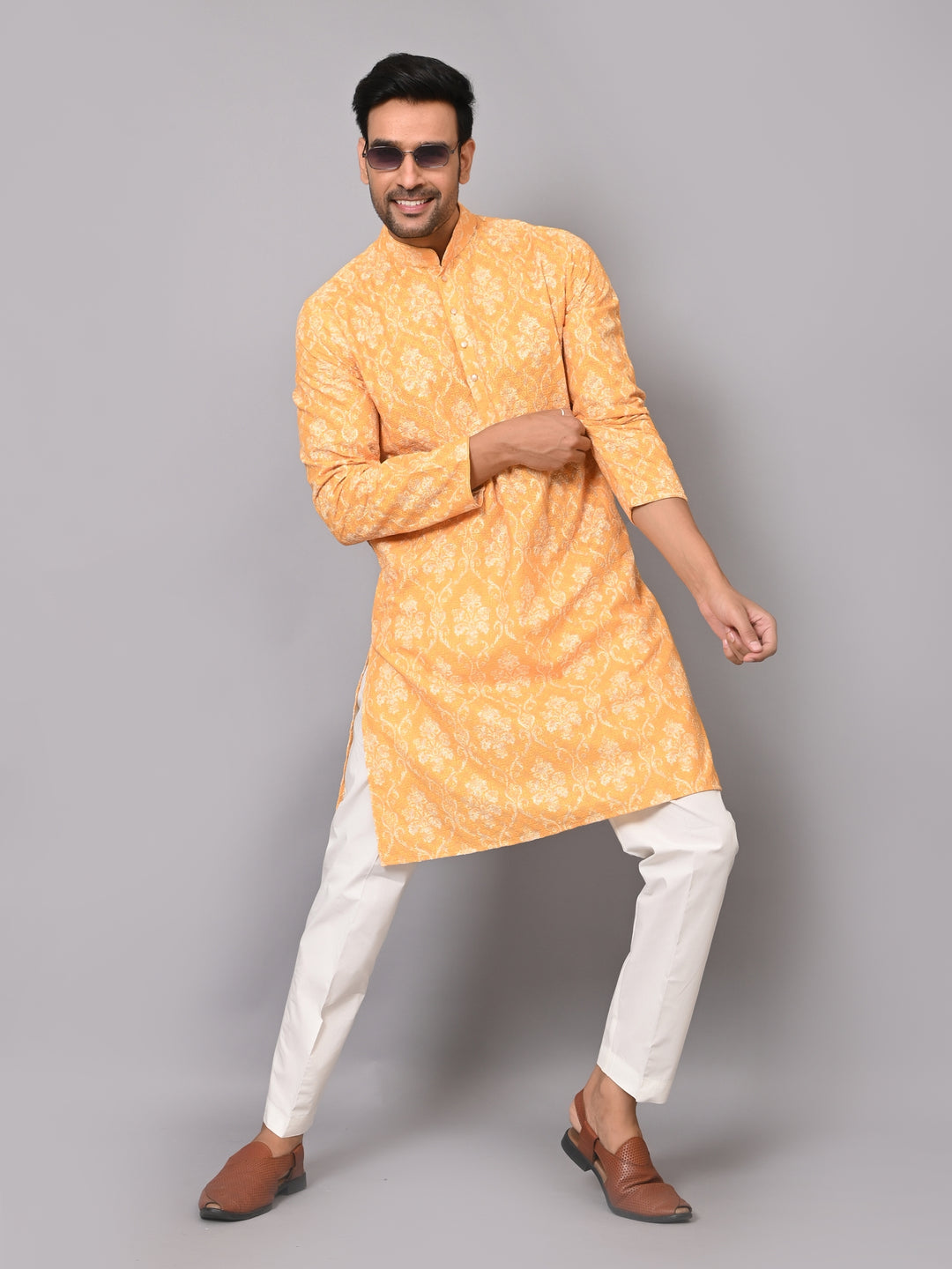 Ethnic Motifs Mustard Kurta Set - KM40034-33