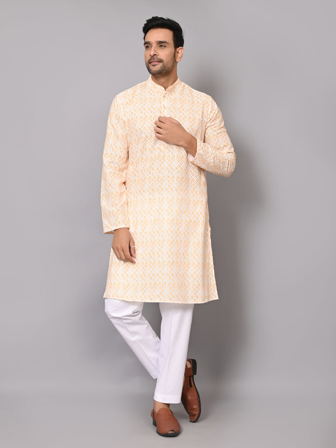 Checked Mustard Kurta Set - KM40034-32