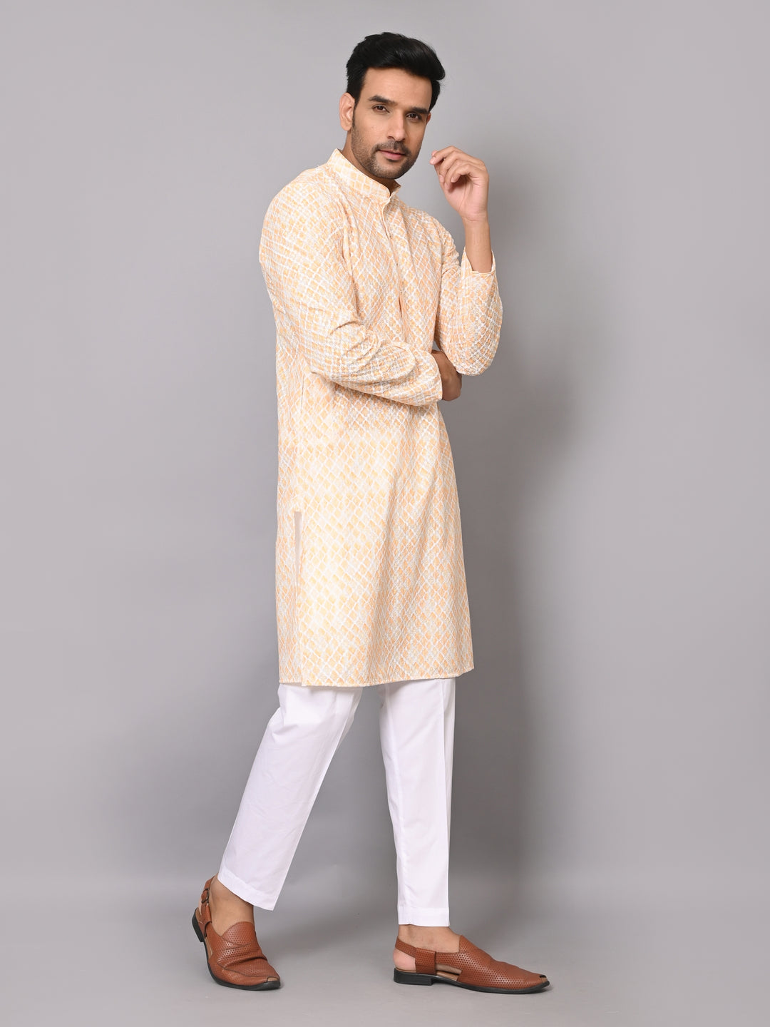 Checked Mustard Kurta Set - KM40034-32