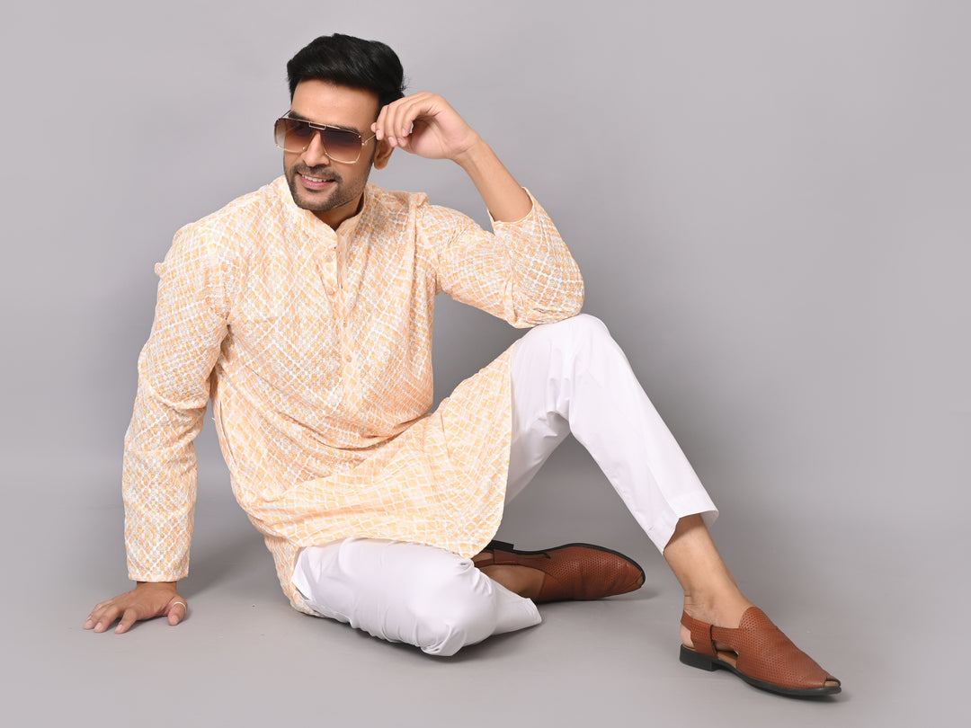Checked Mustard Kurta Set - KM40034-32
